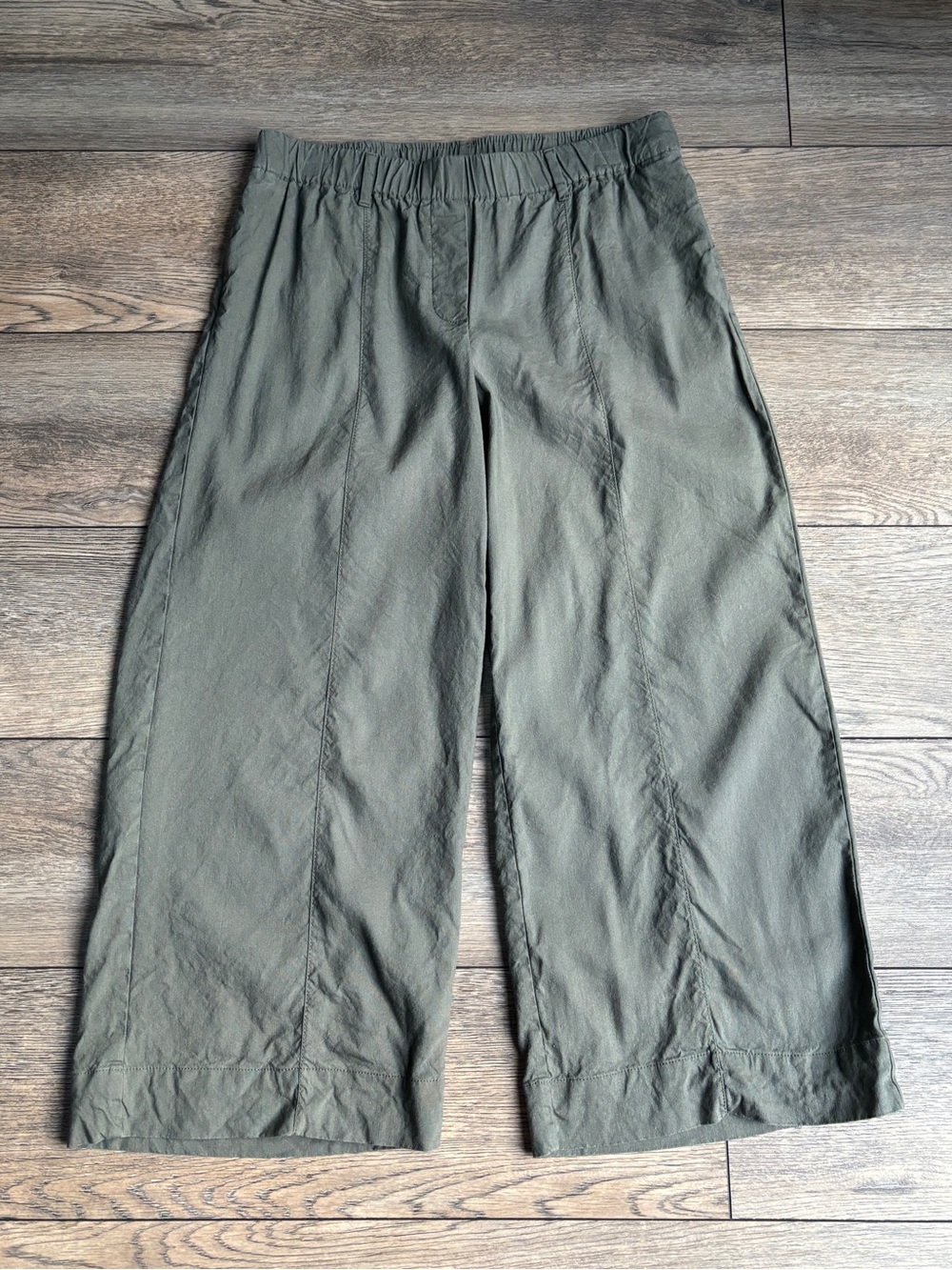 J. Jill Linen Viscose Blend Stretch Wide-Leg Cropped Pants Green Pockets Sz S